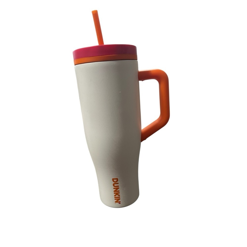 Dunkin' White and Orange Tumbler with Straw